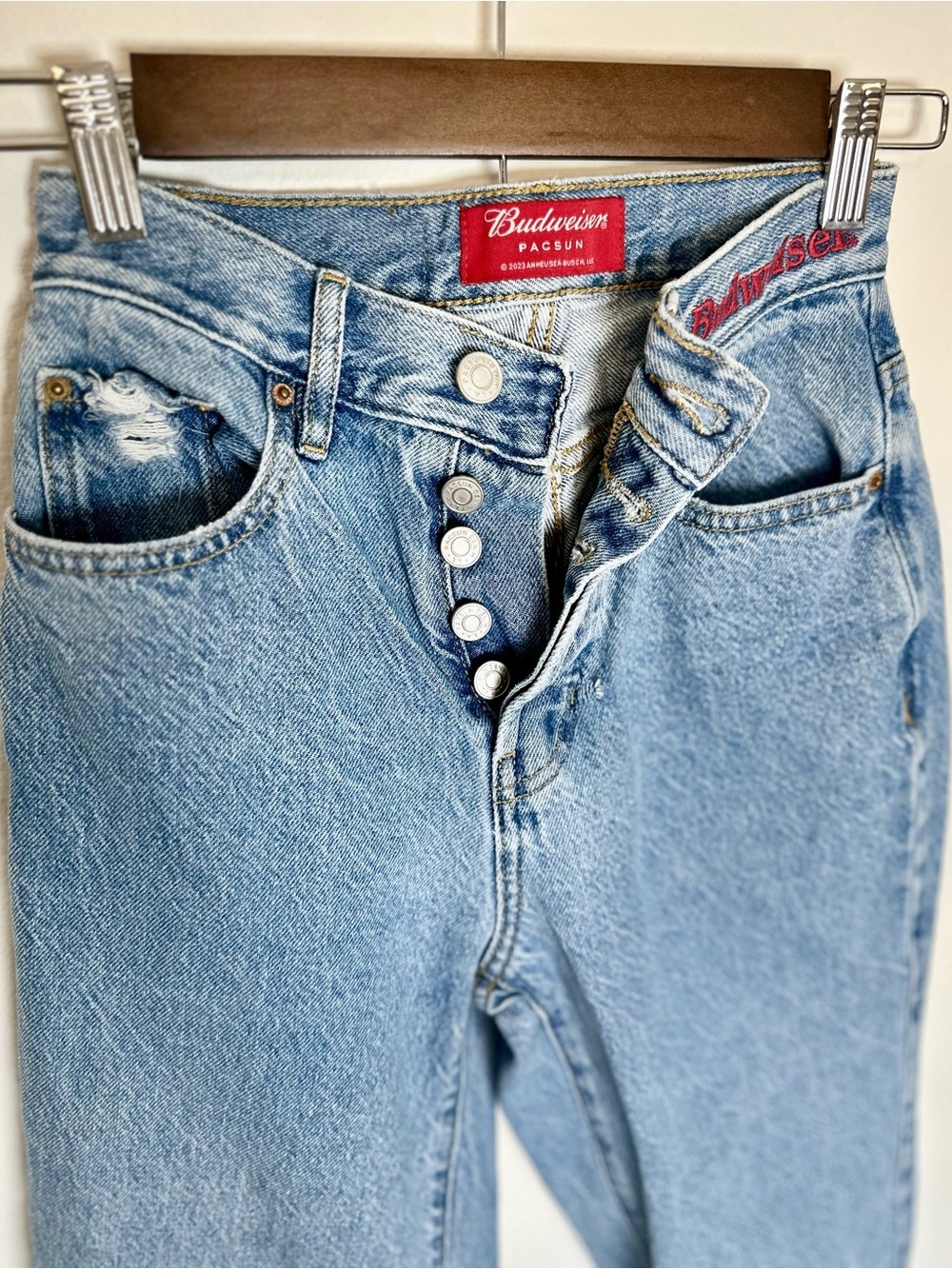 Pacsun - Budweiser Light Blue Women’s Dad Jeans - Picture 3 of 6
